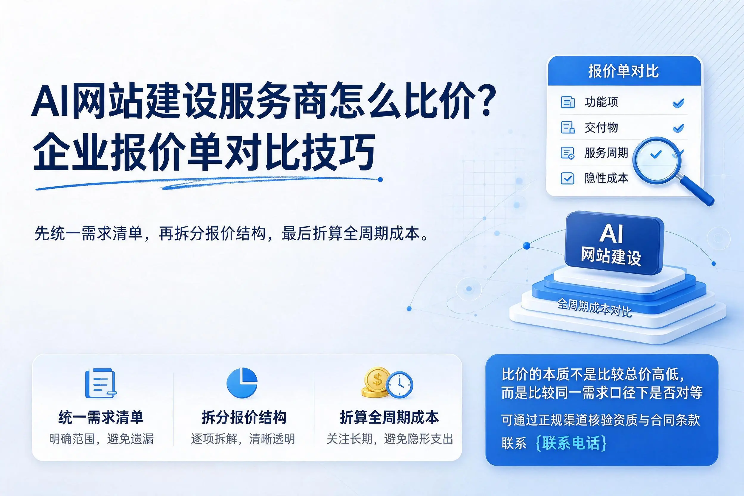 AI网站建设服务商怎么比价?泉州企业报价单对比技巧