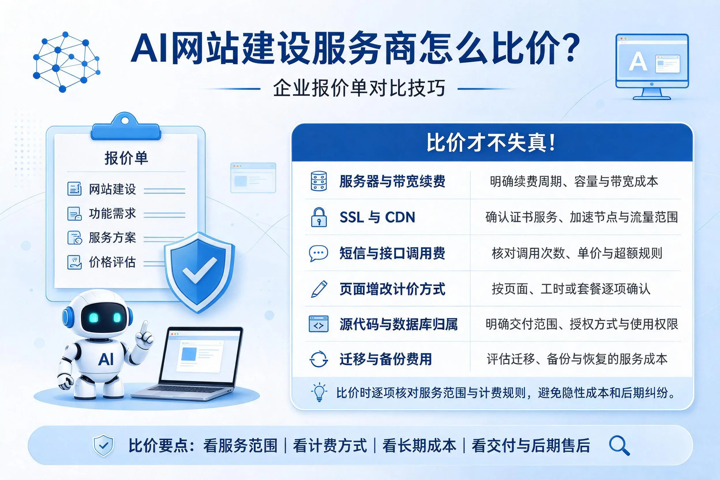 AI网站建设服务商怎么比价?泉州企业报价单对比技巧