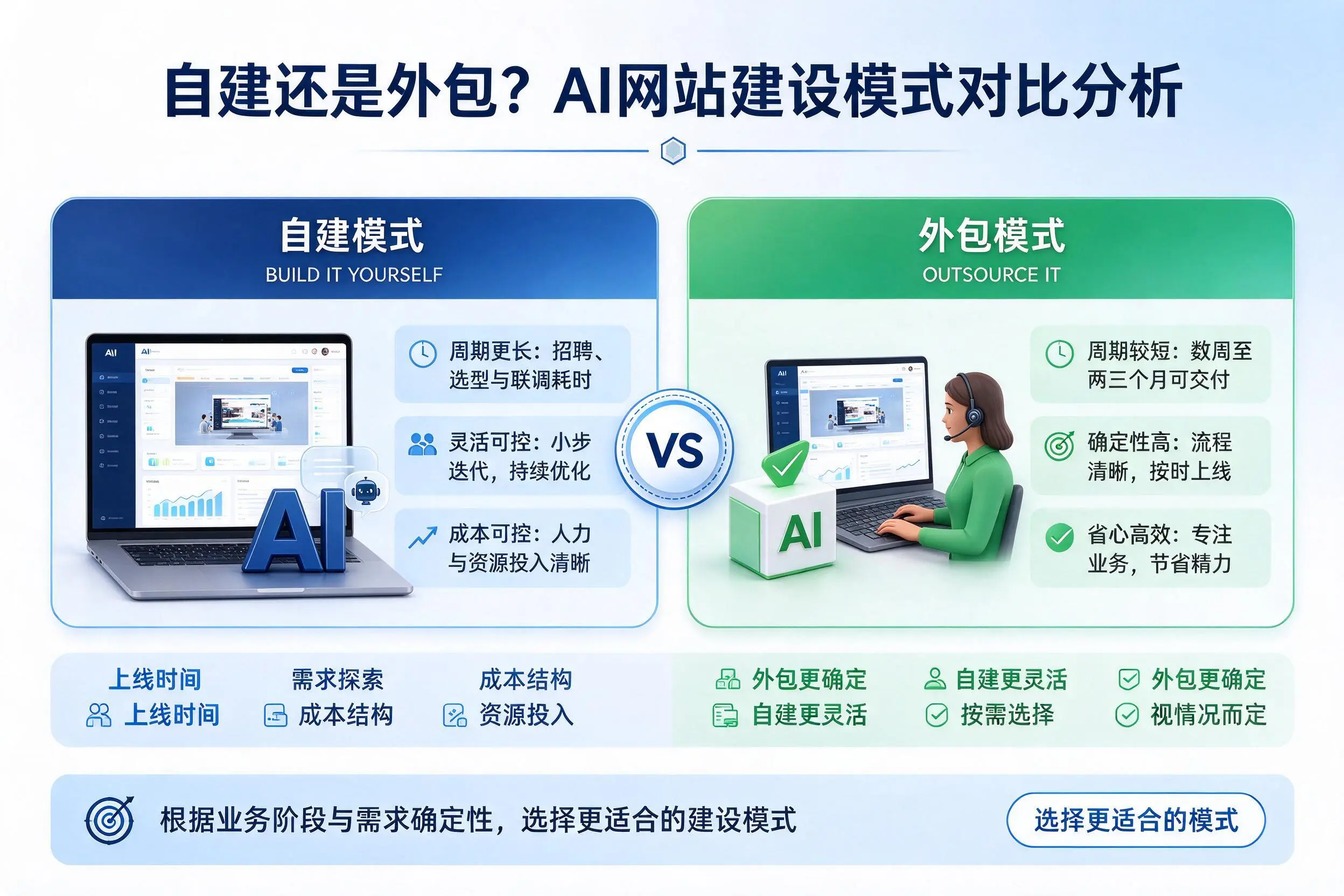自建还是外包?泉州AI网站建设模式对比分析